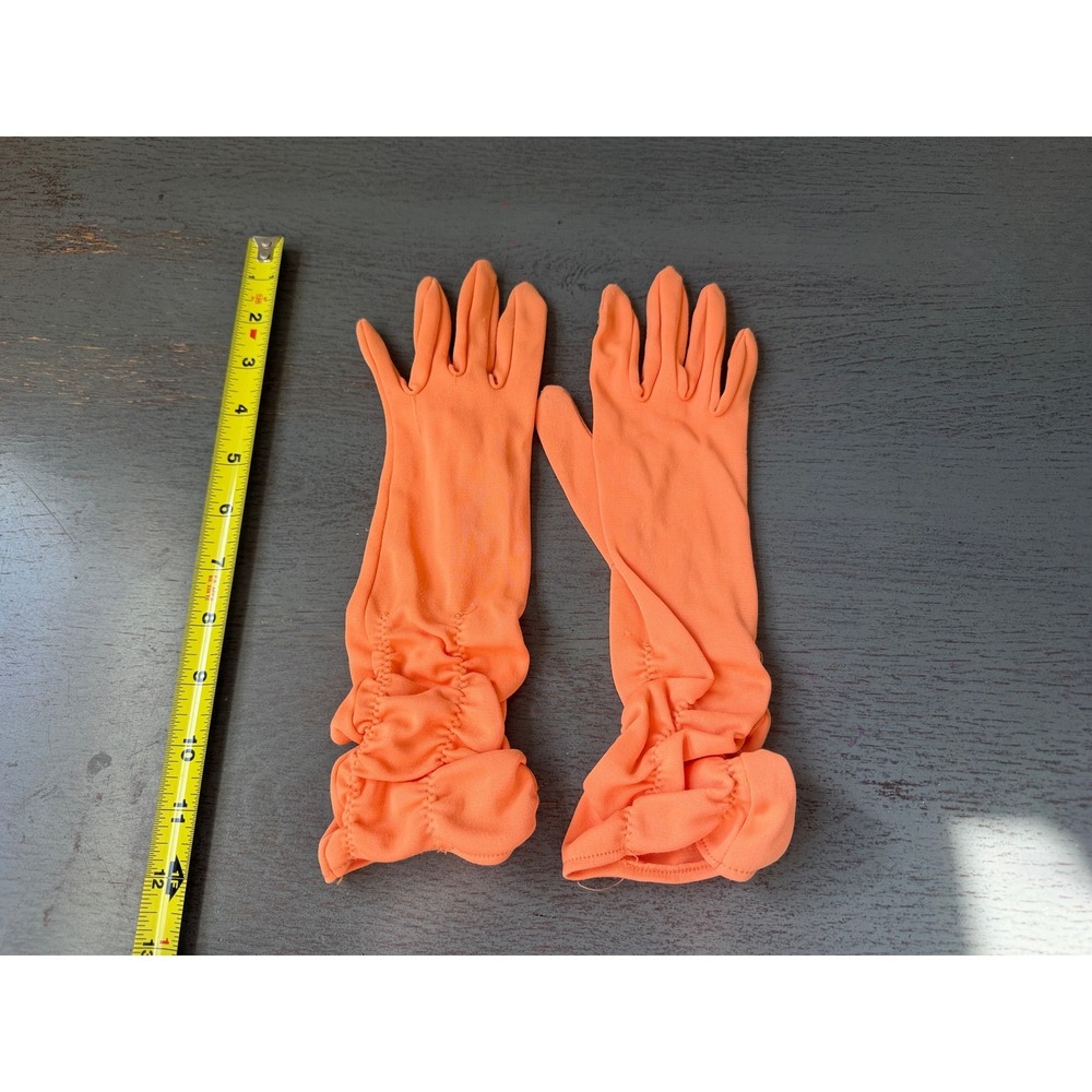 Vintage Orange Ruched Opera Gloves Elbow Length Formal Costume Accessory